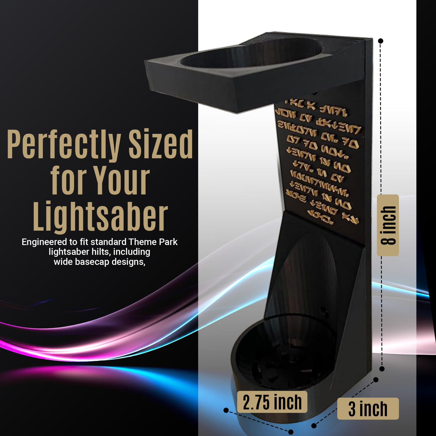 Vertical Lightsaber Wall Mount Organizer | Pick Your Logo | Aurebesh Inscription | 3D Printed | Hardware Included