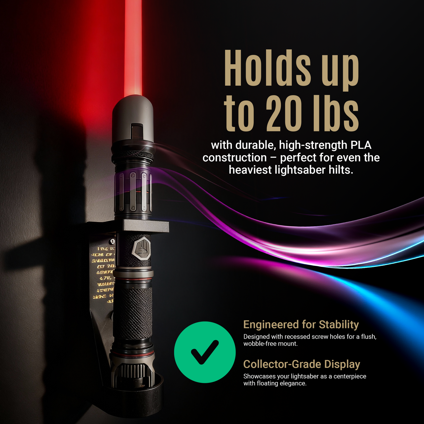 Vertical Lightsaber Wall Mount Organizer | Pick Your Logo | Aurebesh Inscription | 3D Printed | Hardware Included