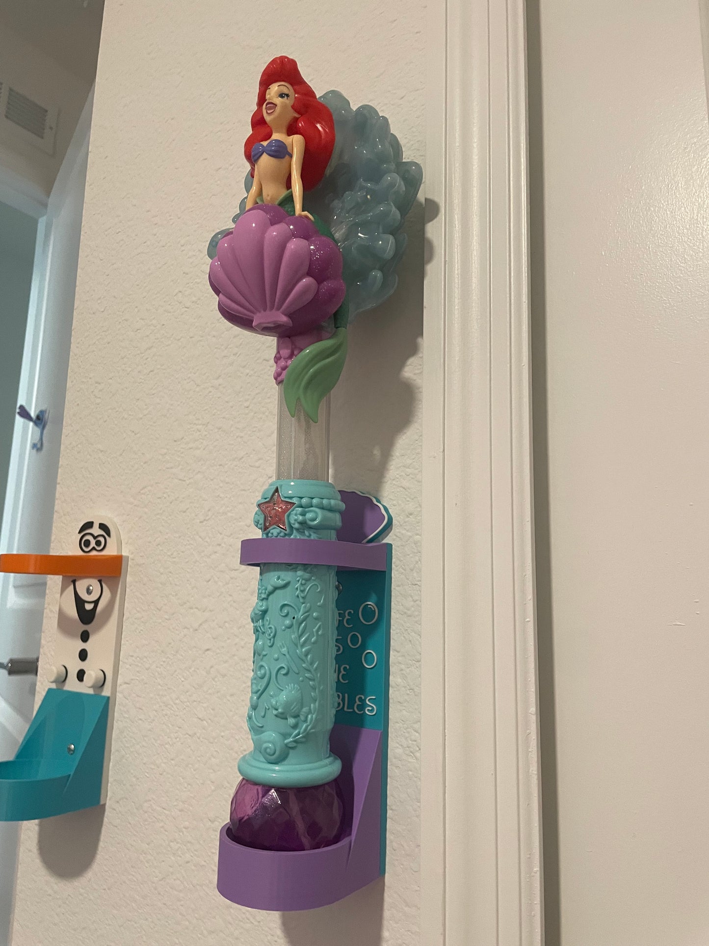 Mermaid Vertical Wall Mount Display for Theme Park Bubble Wands | 3D Printed Multi-Color Holders + Hardware Included