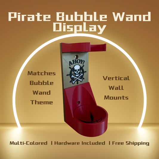 Pirates Vertical Wall Mount Display for Theme Park Bubble Wands | 3D Printed Multi-Color Holders + Hardware Included