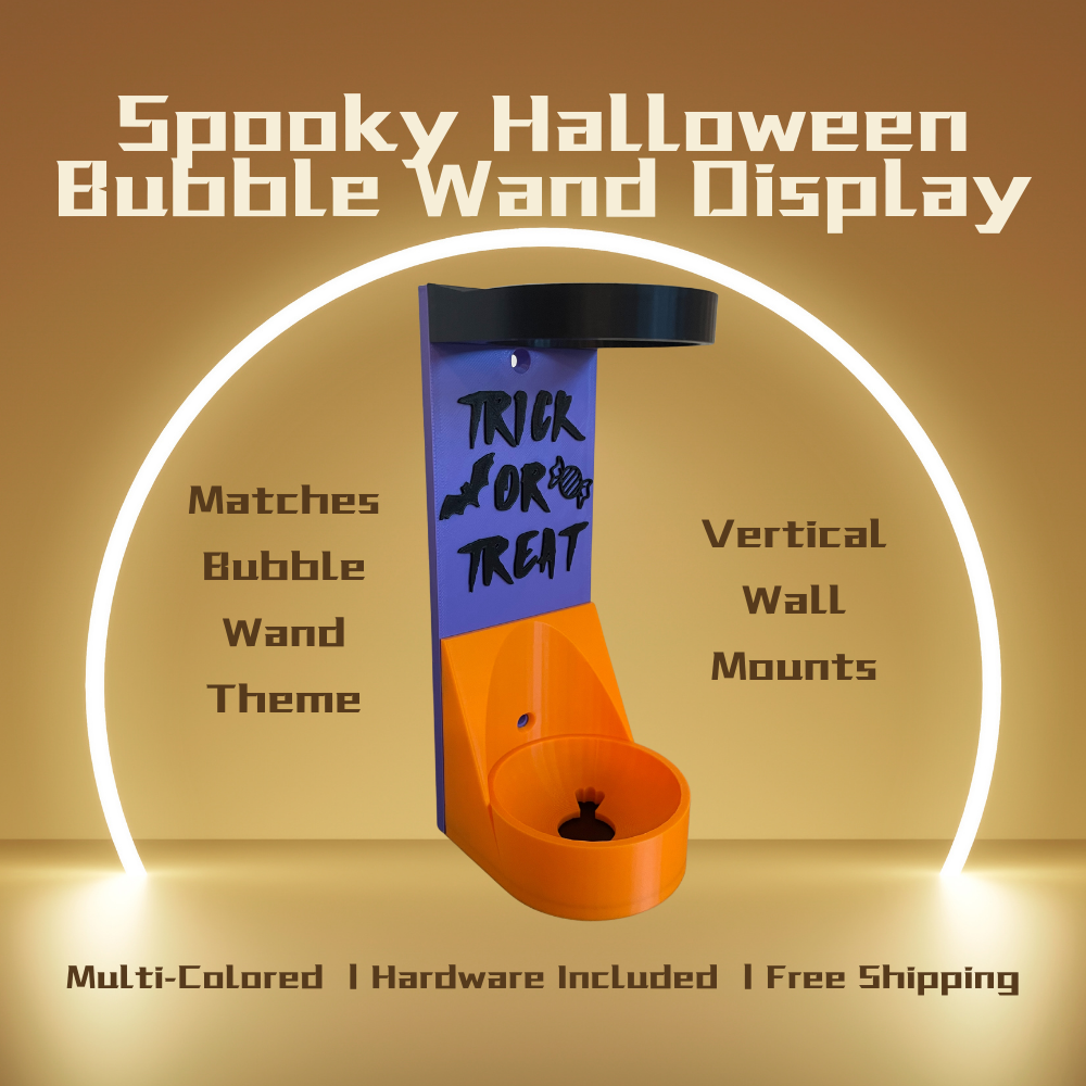 Spooky Halloween Vertical Wall Mount Display for Theme Park Bubble Wands | 3D Printed Multi-Color Holders + Hardware Included