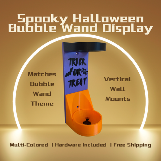Spooky Halloween Vertical Wall Mount Display for Theme Park Bubble Wands | 3D Printed Multi-Color Holders + Hardware Included